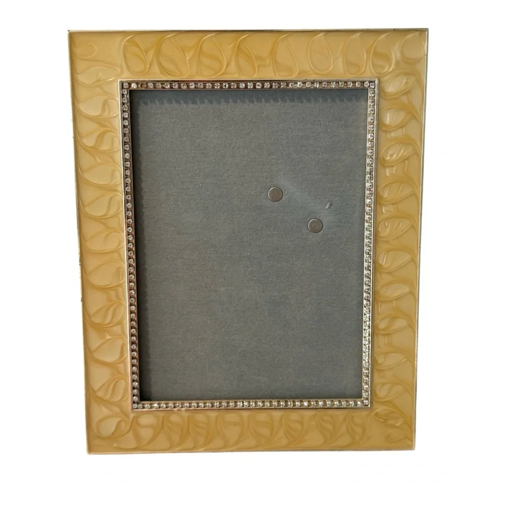 Arte De Casa Gold Tone Swirl Enamel 5x7 Wedding Frame Rhinestone Inner Border